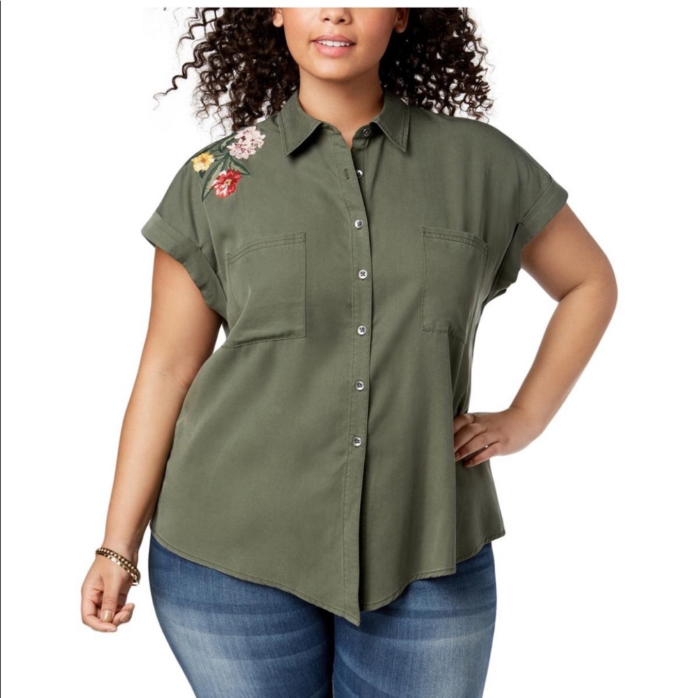 New Style & Co Cuff Sleeve Floral Button-Down Top